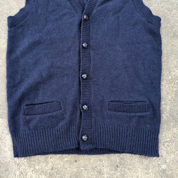 Vintage JCPenney Sweater Vest Mens M Blue Cardigan 80s Button Up Ribbed 80s - Picture 3 of 8